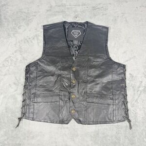 Diamond Plate Mens L Buffalo Leather Biker Vest Live To Ride Eagle Patch Black